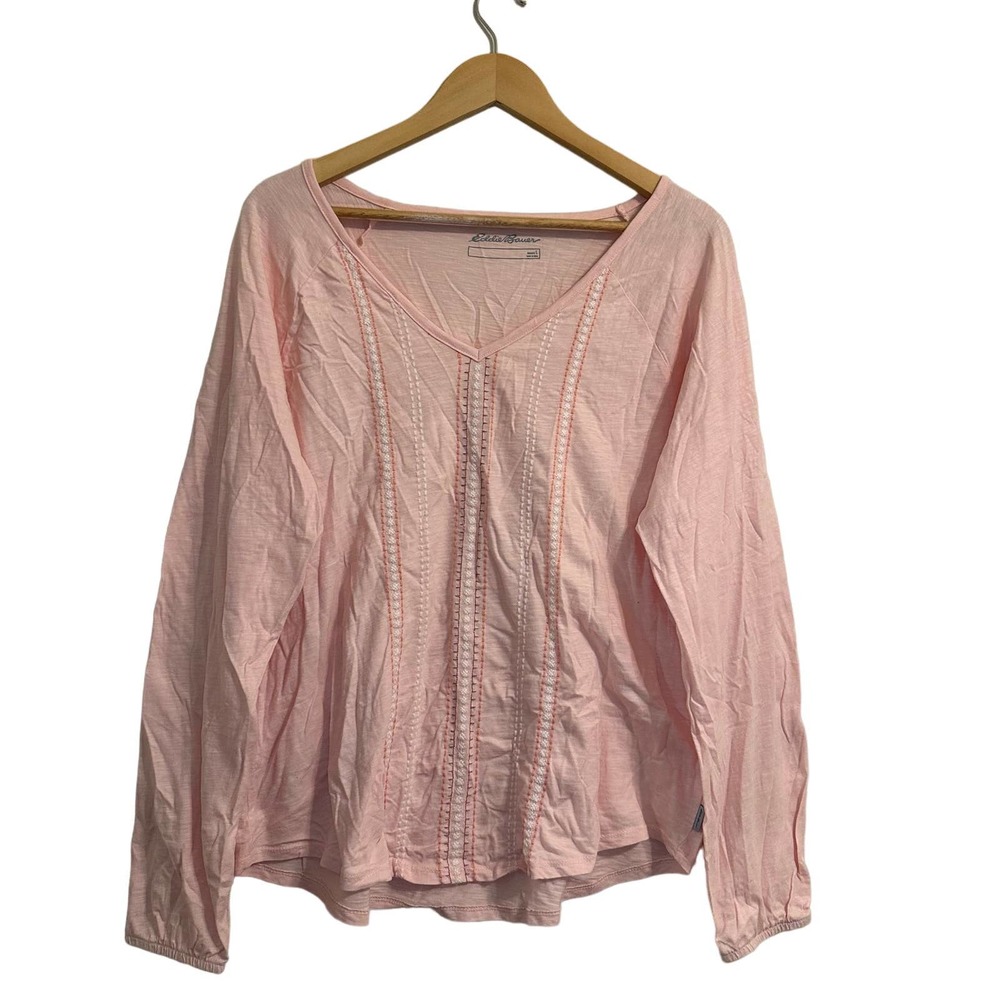 Eddie Bauer Light Pink Embroidered Long Sleeve Top Size Large